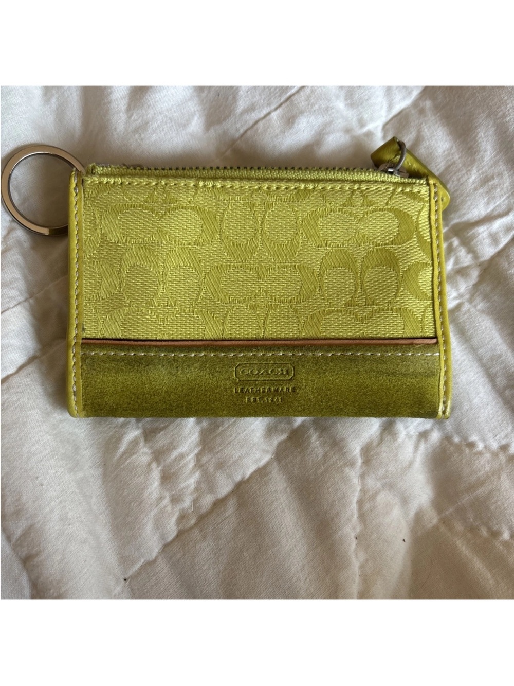Coach Lime Green Signature Card Case with Key Ring - Picture 3 of 4